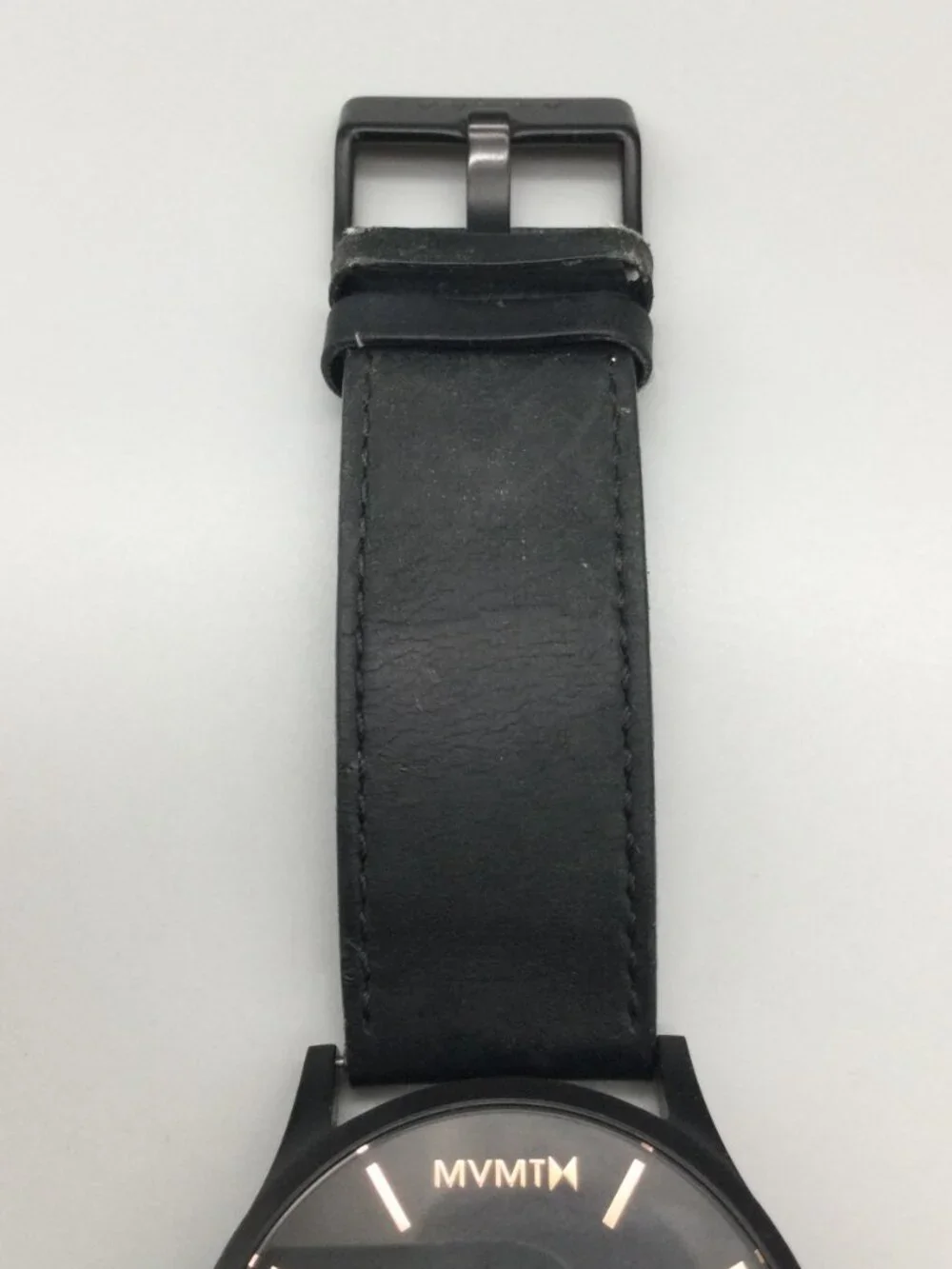 MVMT Black Rose Mens Watch 45mm Black Rose Gold Leather Band New Battery